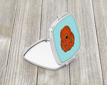 Load image into Gallery viewer, Checkerboard Blue Longhair Red Dachshund Compact Mirror – Stylish Purse Mirror with Artistic Covers BB1152SCM