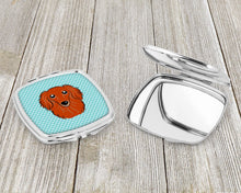 Load image into Gallery viewer, Checkerboard Blue Longhair Red Dachshund Compact Mirror – Stylish Purse Mirror with Artistic Covers BB1152SCM