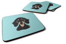 Load image into Gallery viewer, Checkerboard Blue Smooth Black and Tan Dachshund Coasters - Set of 4 Lightweight Foam, Absorbent Drink Coasters BB1153FC