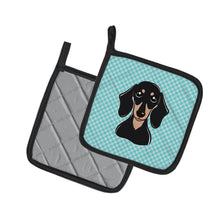 Load image into Gallery viewer, Checkerboard Blue Smooth Black and Tan Dachshund Pot Holders - Set of 2 - Heat-Resistant Kitchen Essentials BB1153PTHD