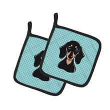 Load image into Gallery viewer, Checkerboard Blue Smooth Black and Tan Dachshund Pot Holders - Set of 2 - Heat-Resistant Kitchen Essentials BB1153PTHD
