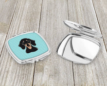 Load image into Gallery viewer, Checkerboard Blue Smooth Black and Tan Dachshund Compact Mirror – Stylish Purse Mirror with Artistic Covers BB1153SCM
