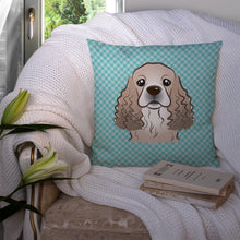 Load image into Gallery viewer, Checkerboard Blue Cocker Spaniel Canvas Throw Pillow - 14x14 Decorative Pillow – Art for Your Home &amp; Patio BB1154PW1414