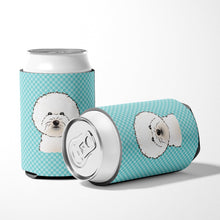 Load image into Gallery viewer, Checkerboard Blue Bichon Frise Can or Bottle Hugger BB1155CC