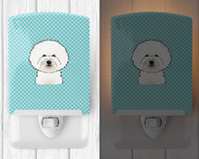 Load image into Gallery viewer, Checkerboard Blue Bichon Frise Ceramic Night Light BB1155CNL