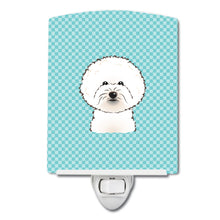 Load image into Gallery viewer, Checkerboard Blue Bichon Frise Ceramic Night Light BB1155CNL
