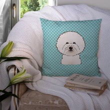 Load image into Gallery viewer, Checkerboard Blue Bichon Frise Canvas Throw Pillow - 14x14 Decorative Pillow – Art for Your Home &amp; Patio BB1155PW1414