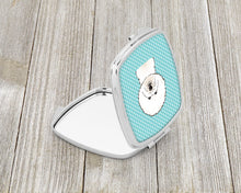 Load image into Gallery viewer, Checkerboard Blue Bichon Frise Compact Mirror – Stylish Purse Mirror with Artistic Covers BB1155SCM
