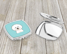 Load image into Gallery viewer, Checkerboard Blue Bichon Frise Compact Mirror – Stylish Purse Mirror with Artistic Covers BB1155SCM