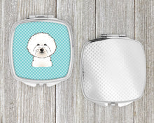 Load image into Gallery viewer, Checkerboard Blue Bichon Frise Compact Mirror – Stylish Purse Mirror with Artistic Covers BB1155SCM