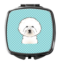 Load image into Gallery viewer, Checkerboard Blue Bichon Frise Compact Mirror – Stylish Purse Mirror with Artistic Covers BB1155SCM
