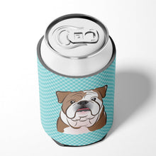 Load image into Gallery viewer, Checkerboard Blue English Bulldog  Can or Bottle Hugger BB1157CC