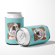 Load image into Gallery viewer, Checkerboard Blue English Bulldog  Can or Bottle Hugger BB1157CC