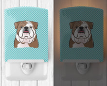 Load image into Gallery viewer, Checkerboard Blue English Bulldog  Ceramic Night Light BB1157CNL
