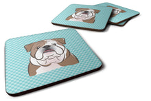 Load image into Gallery viewer, Checkerboard Blue English Bulldog  Coasters - Set of 4 Lightweight Foam, Absorbent Drink Coasters BB1157FC