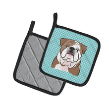 Load image into Gallery viewer, Checkerboard Blue English Bulldog Pot Holders - Set of 2 - Heat-Resistant Kitchen Essentials BB1157PTHD