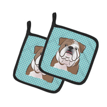 Load image into Gallery viewer, Checkerboard Blue English Bulldog Pot Holders - Set of 2 - Heat-Resistant Kitchen Essentials BB1157PTHD