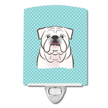 Load image into Gallery viewer, Checkerboard Blue White English Bulldog  Ceramic Night Light BB1158CNL