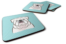 Load image into Gallery viewer, Checkerboard Blue White English Bulldog  Coasters - Set of 4 Lightweight Foam, Absorbent Drink Coasters BB1158FC