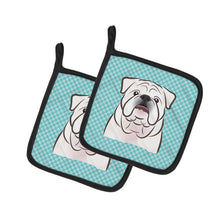 Load image into Gallery viewer, Checkerboard Blue White English Bulldog Pot Holders - Set of 2 - Heat-Resistant Kitchen Essentials BB1158PTHD