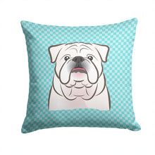 Load image into Gallery viewer, Checkerboard Blue White English BulldogThrow Pillow - 14x14 Decorative Pillow – Art for Your Home &amp; Patio BB1158PW1414