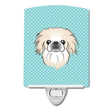 Load image into Gallery viewer, Checkerboard Blue Pekingese Ceramic Night Light BB1159CNL