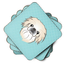 Load image into Gallery viewer, Checkerboard Blue Pekingese Coasters - Set of 4 Lightweight Foam, Absorbent Drink Coasters BB1159FC