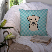 Load image into Gallery viewer, Checkerboard Blue Yellow Labrador Canvas Throw Pillow - 14x14 Decorative Pillow – Art for Your Home &amp; Patio BB1160PW1414