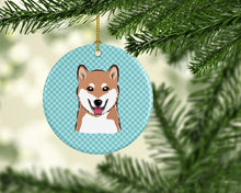 Load image into Gallery viewer, Checkerboard Blue Shiba Inu Ceramic Ornament BB1163CO1
