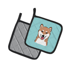 Load image into Gallery viewer, Checkerboard Blue Shiba Inu Pot Holders - Set of 2 - Heat-Resistant Kitchen Essentials BB1163PTHD