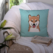 Load image into Gallery viewer, Checkerboard Blue Shiba Inu Canvas Throw Pillow - 14x14 Decorative Pillow – Art for Your Home &amp; Patio BB1163PW1414