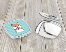 Load image into Gallery viewer, Checkerboard Blue Shiba Inu Compact Mirror – Stylish Purse Mirror with Artistic Covers BB1163SCM