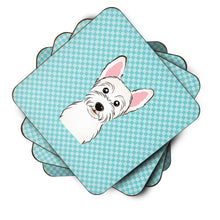 Load image into Gallery viewer, Checkerboard Blue Westie Coasters - Set of 4 Lightweight Foam, Absorbent Drink Coasters BB1164FC