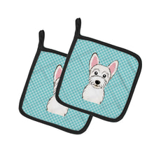 Load image into Gallery viewer, Checkerboard Blue Westie Pot Holders - Set of 2 - Heat-Resistant Kitchen Essentials BB1164PTHD