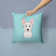 Load image into Gallery viewer, Checkerboard Blue Westie Canvas Throw Pillow - 14x14 Decorative Pillow – Art for Your Home &amp; Patio BB1164PW1414
