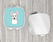 Load image into Gallery viewer, Checkerboard Blue Westie Compact Mirror – Stylish Purse Mirror with Artistic Covers BB1164SCM