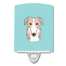 Load image into Gallery viewer, Checkerboard Blue Borzoi Ceramic Night Light BB1166CNL
