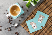 Load image into Gallery viewer, Checkerboard Blue Borzoi Coasters - Set of 4 Lightweight Foam, Absorbent Drink Coasters BB1166FC