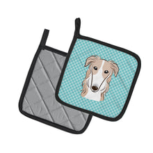 Load image into Gallery viewer, Checkerboard Blue Borzoi Pot Holders - Set of 2 - Heat-Resistant Kitchen Essentials BB1166PTHD