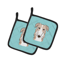 Load image into Gallery viewer, Checkerboard Blue Borzoi Pot Holders - Set of 2 - Heat-Resistant Kitchen Essentials BB1166PTHD