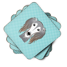 Load image into Gallery viewer, Checkerboard Blue Saluki Coasters - Set of 4 Lightweight Foam, Absorbent Drink Coasters BB1167FC