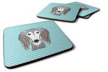 Load image into Gallery viewer, Checkerboard Blue Saluki Coasters - Set of 4 Lightweight Foam, Absorbent Drink Coasters BB1167FC