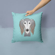 Load image into Gallery viewer, Checkerboard Blue Saluki Canvas Throw Pillow - 14x14 Decorative Pillow – Art for Your Home &amp; Patio BB1167PW1414