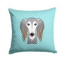 Load image into Gallery viewer, Checkerboard Blue Saluki Canvas Throw Pillow - 14x14 Decorative Pillow – Art for Your Home &amp; Patio BB1167PW1414