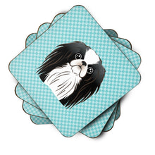 Load image into Gallery viewer, Checkerboard Blue Japanese Chin Coasters - Set of 4 Lightweight Foam, Absorbent Drink Coasters BB1168FC