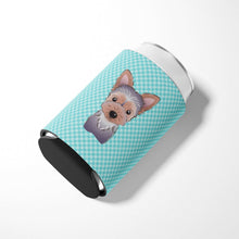 Load image into Gallery viewer, Checkerboard Blue Yorkie Puppy Can or Bottle Hugger BB1170CC