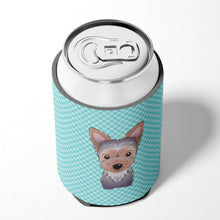 Load image into Gallery viewer, Checkerboard Blue Yorkie Puppy Can or Bottle Hugger BB1170CC