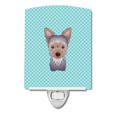 Load image into Gallery viewer, Checkerboard Blue Yorkie Puppy Ceramic Night Light BB1170CNL