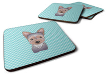 Load image into Gallery viewer, Checkerboard Blue Yorkie Puppy Coasters - Set of 4 Lightweight Foam, Absorbent Drink Coasters BB1170FC