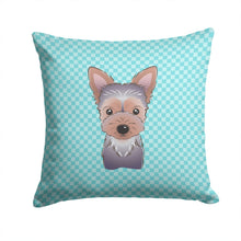 Load image into Gallery viewer, Checkerboard Blue Yorkie Puppy Canvas Throw Pillow - 14x14 Decorative Pillow – Art for Your Home &amp; Patio BB1170PW1414